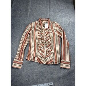 BUCKLE BKE VTG Womens L Button Down Blouse Ruched Striped Western Cowgirl NWT